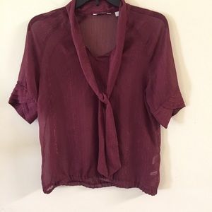 New York & Company sheer top Tie Front Detail